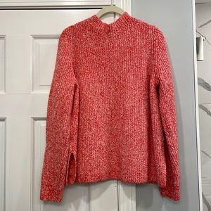 LOFT Red and White Marled Boxy Fit Mock Neck Sweater